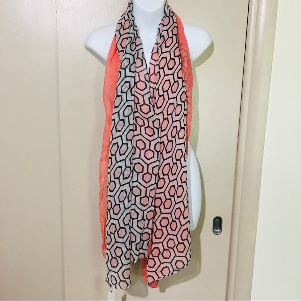 NWT Sheer Geometric Coral Scarf